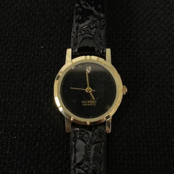 Genuine Diamond Black and Gold Quartz Women's Watch - Picture 1 of 9